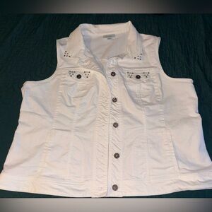dressbarn White  Vest Stud-Accent Sleeveless Denim Vest